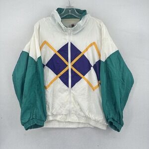 Vintage Active Exposure Men's Wind Breaker XL Nylon Geometric White Purple Zip